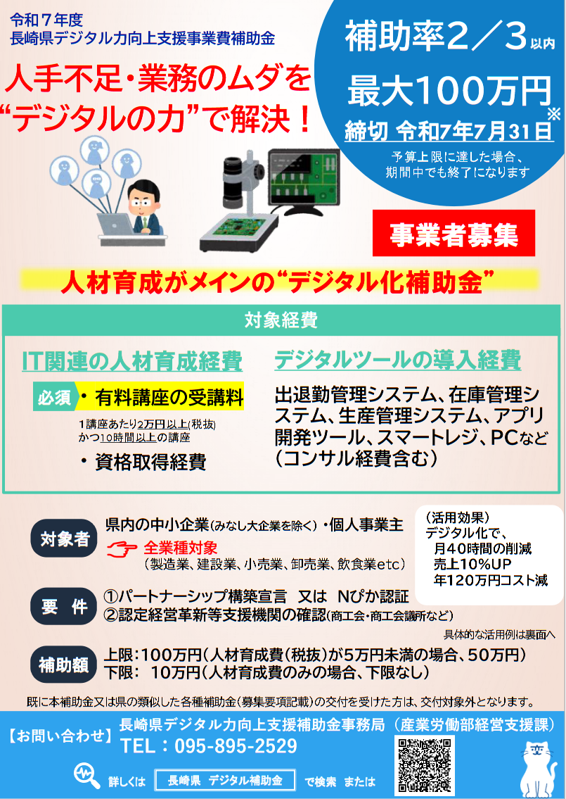 長崎県の補助金を案内しているPDFファイルへのリンクバナー画像